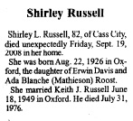 Obituary Shirley Louise Russell published Cass City Chronicle Wednesday September 24, 2008